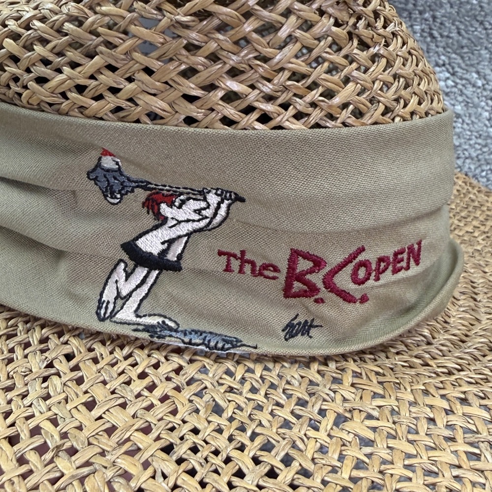 Vintage B.C. Open Golf Straw Hat Aureus Johnny Hart PGA Tour Wide Brim Woven